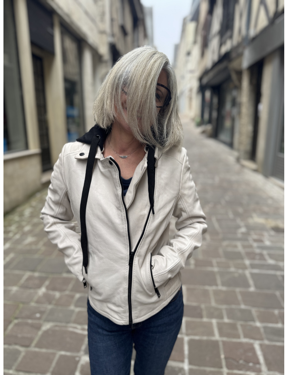 Blouson cuir WRINKO blanc