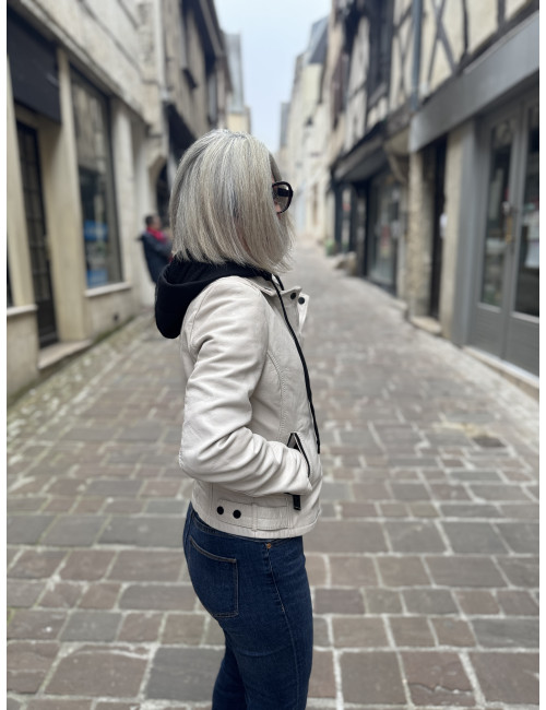 Blouson cuir WRINKO blanc