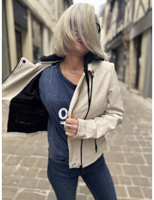 Blouson cuir WRINKO blanc