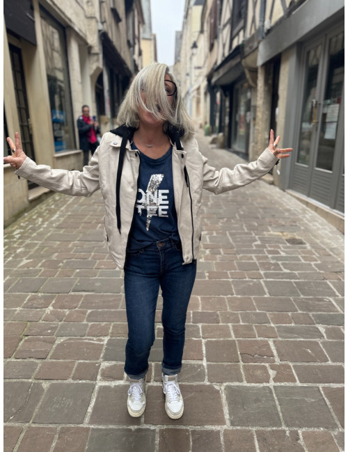 Blouson cuir WRINKO blanc