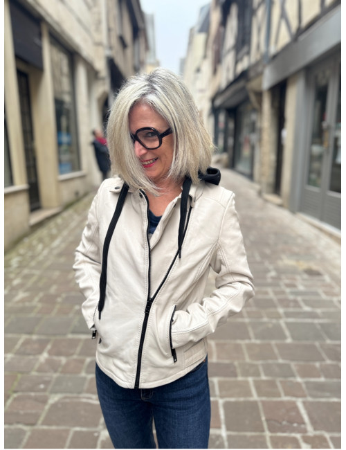 Blouson cuir WRINKO blanc