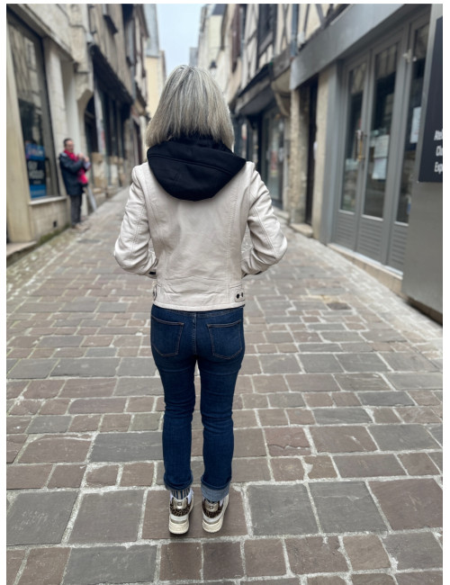 Blouson cuir WRINKO blanc