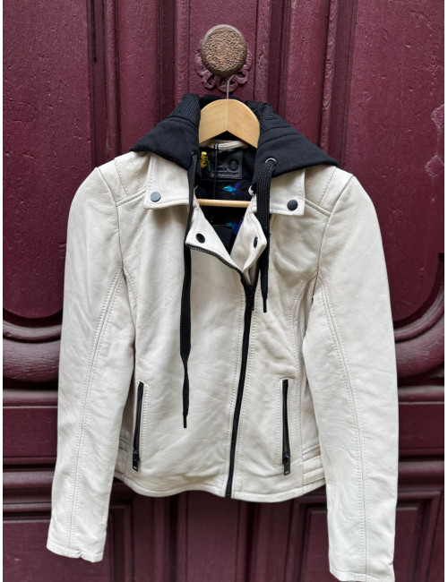 Blouson cuir WRINKO blanc