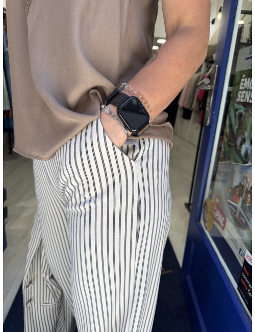 Pantalon ANETT rayé Cream