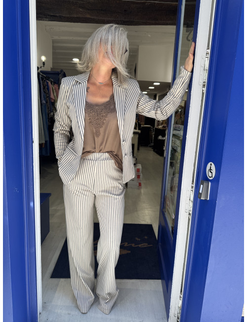 Pantalon ANETT rayé Cream
