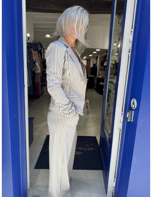 Pantalon ANETT rayé Cream