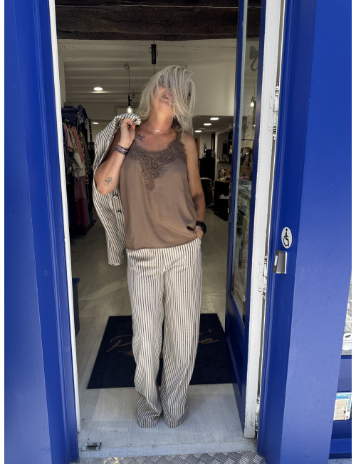 Pantalon ANETT rayé Cream