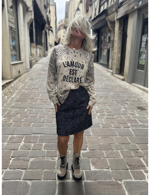 Jupe courte chevrons OLINA noir CREAM