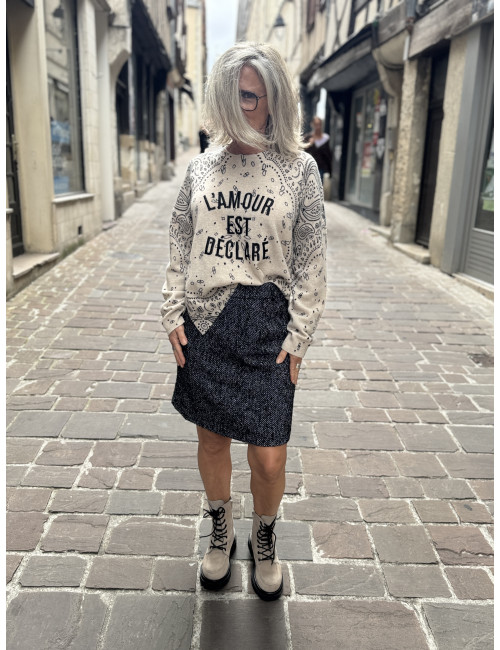 Jupe courte chevrons OLINA noir CREAM