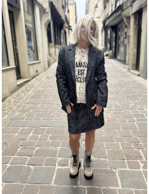 Jupe courte chevrons OLINA noir CREAM