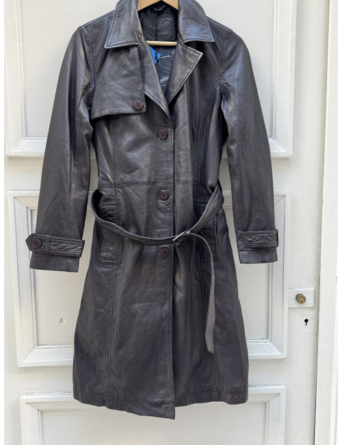 Veste cuir longue chocolat LIYA Mauritius