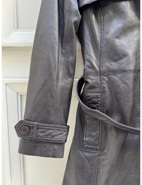 Veste cuir longue chocolat LIYA Mauritius