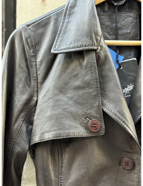 Veste cuir longue chocolat LIYA Mauritius