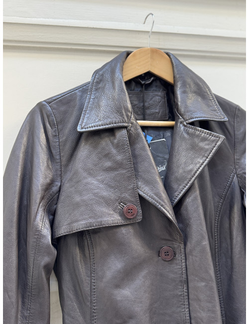 Veste cuir longue chocolat LIYA Mauritius