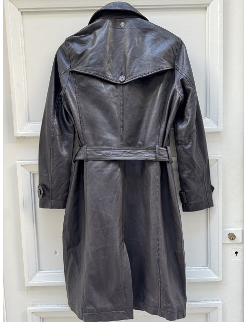 Veste cuir longue chocolat LIYA Mauritius