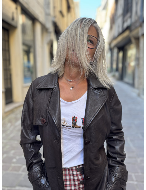 Veste cuir longue chocolat LIYA Mauritius