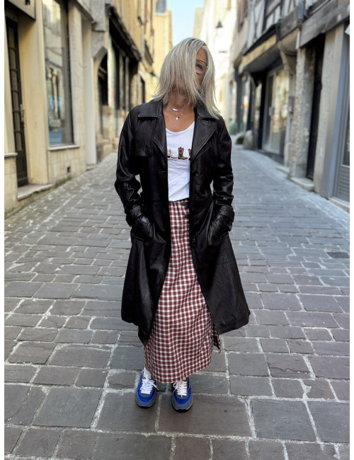 Veste cuir longue chocolat LIYA Mauritius