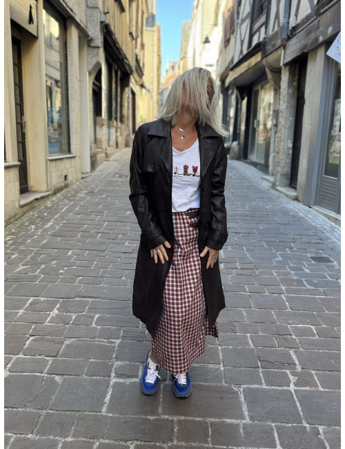 Veste cuir longue chocolat LIYA Mauritius