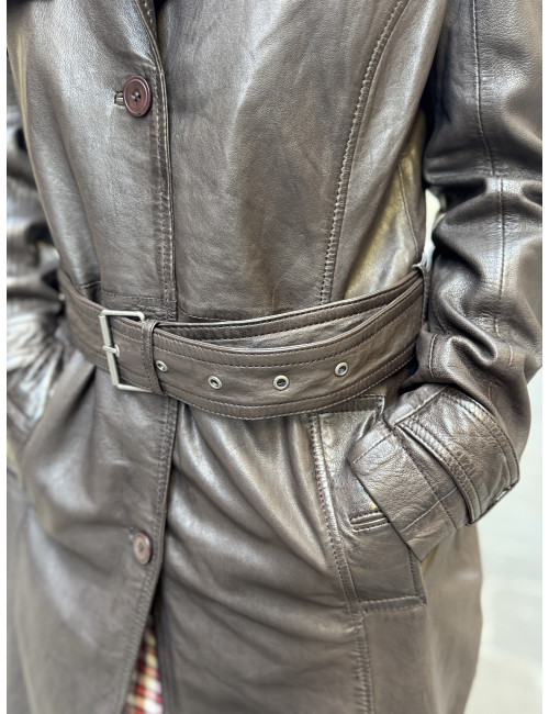 Veste cuir longue chocolat LIYA Mauritius