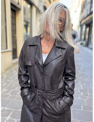 Trench CUIR chocolat LIYA Mauritius