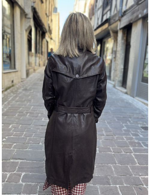 Veste cuir longue chocolat LIYA Mauritius