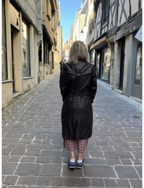 Veste cuir longue chocolat LIYA Mauritius