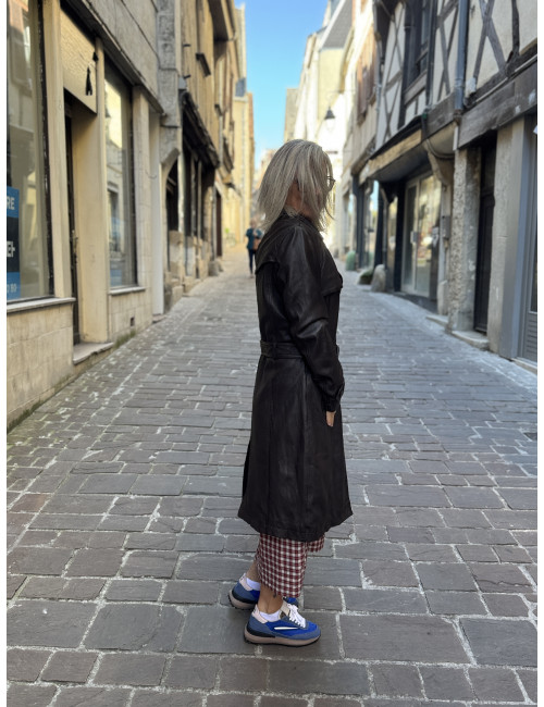 Veste cuir longue chocolat LIYA Mauritius