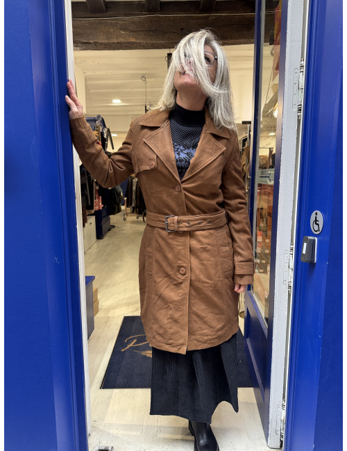 Trench cuir LILITY  cognac Mauritius