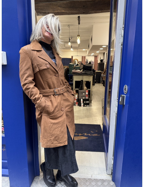 Trench cuir LILITY  cognac Mauritius