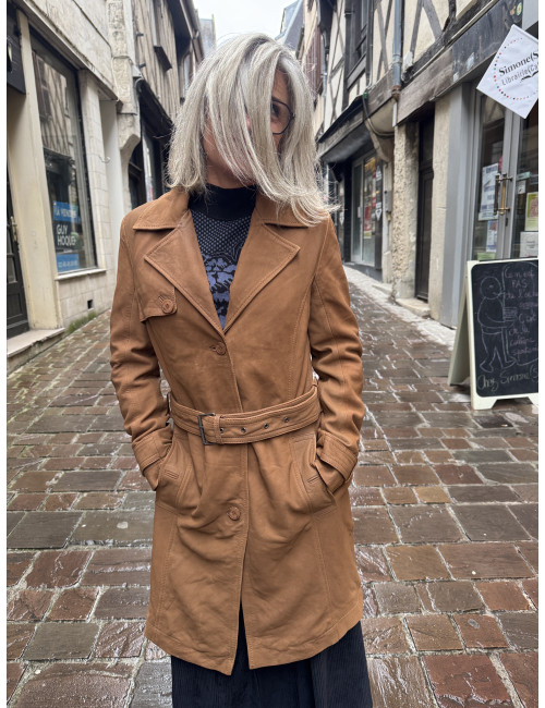 Trench cuir LILITY  cognac Mauritius