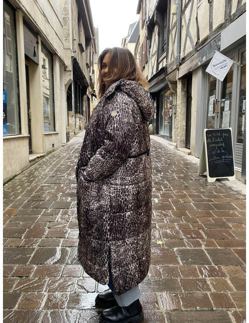 Doudoune longue GAIAGRO  imprimé léopard Cream