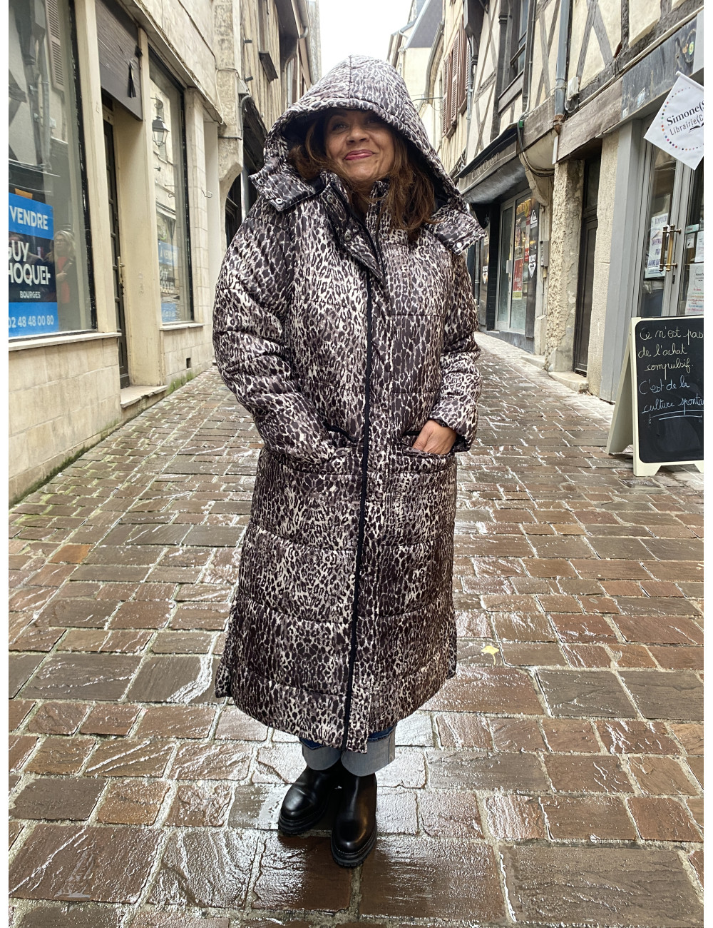 Doudoune longue GAIAGRO  imprimé léopard Cream