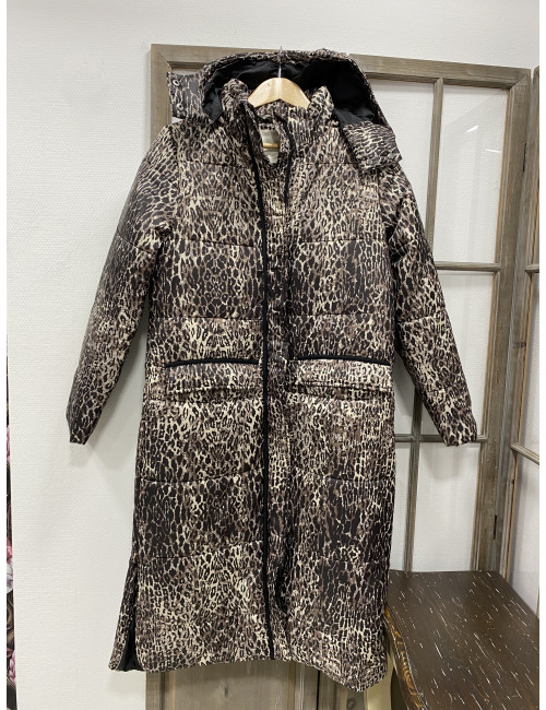 Doudoune longue GAIAGRO  imprimé léopard Cream