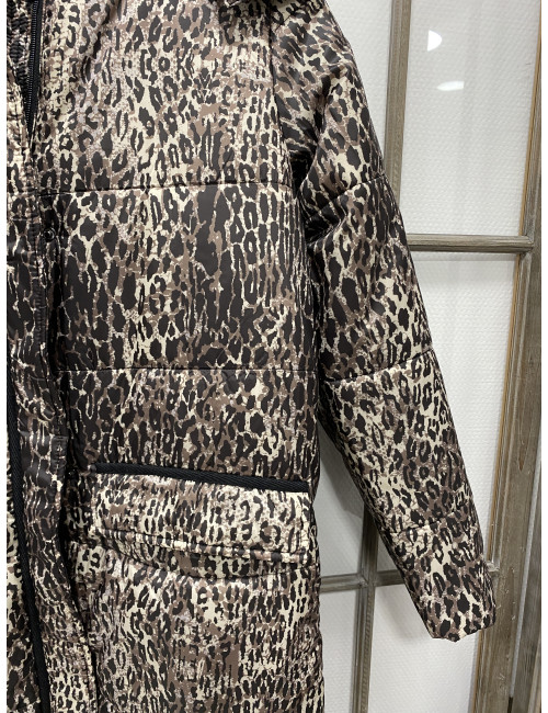 Doudoune longue GAIAGRO  imprimé léopard Cream