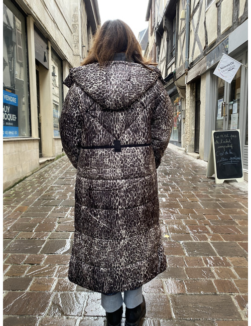 Doudoune longue GAIAGRO  imprimé léopard Cream