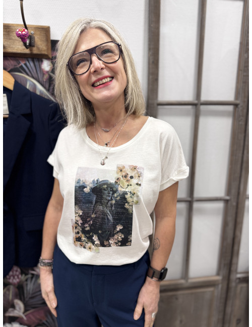 Tee shirt blanc MIAS imprimé floral Cream