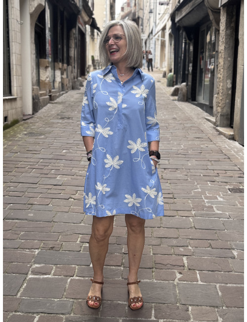 Robe chemise fleurs brodées Lola Casademunt