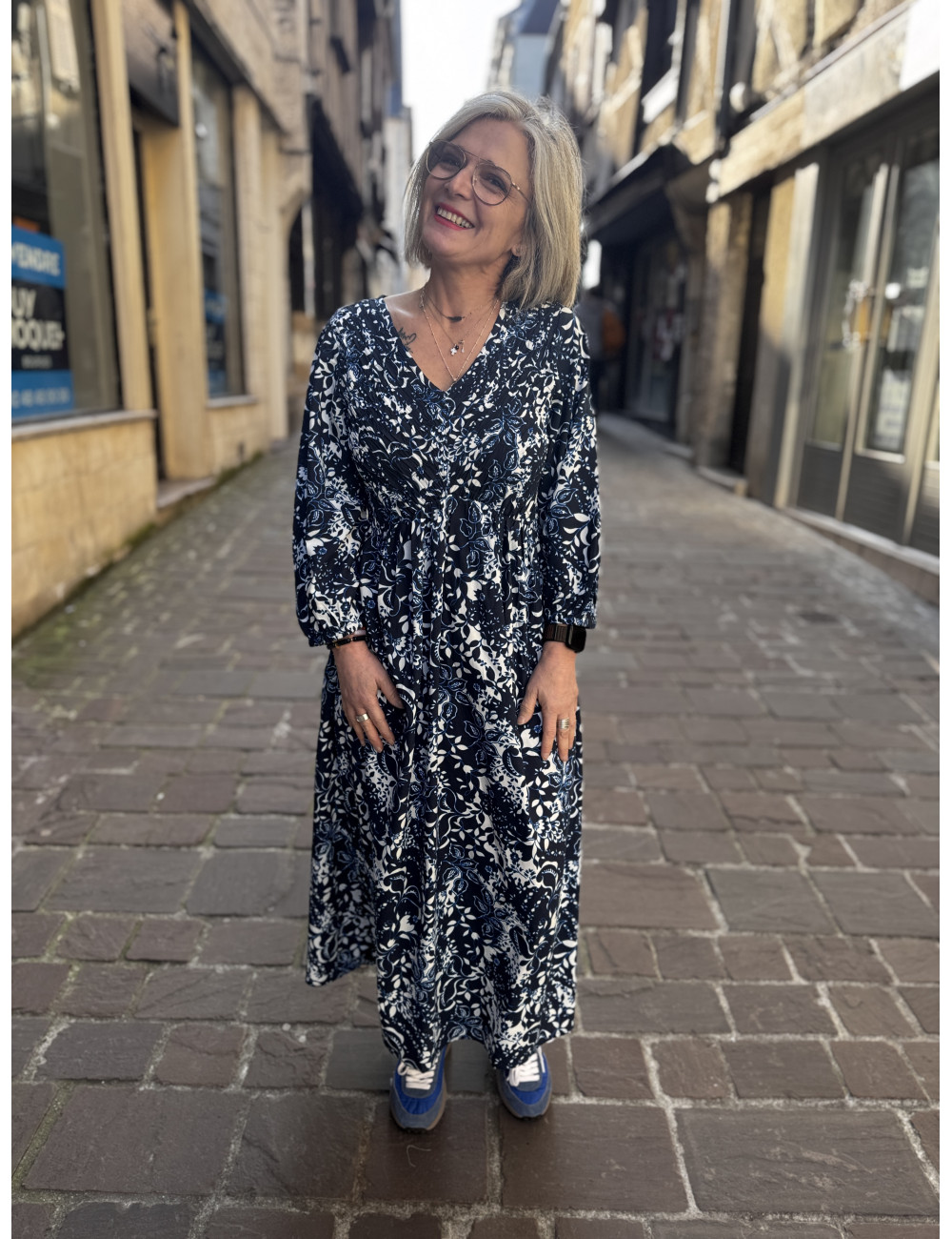 Robe TIAH navy blue toile Cream