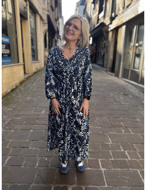 Robe TIAH navy blue toile Cream