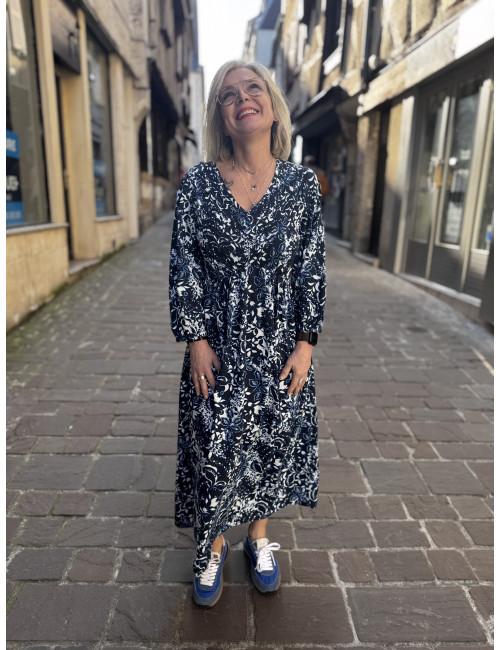 Robe TIAH navy blue toile Cream