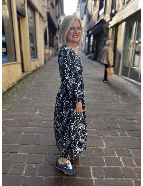 Robe TIAH navy blue toile Cream