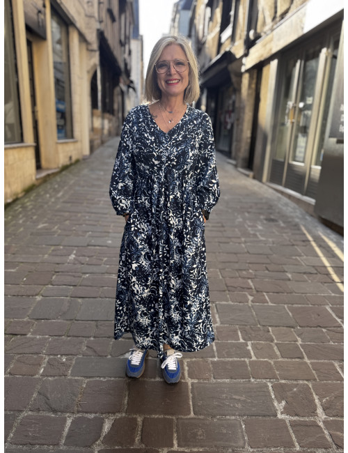Robe TIAH navy blue toile Cream