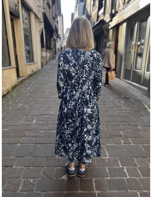 Robe TIAH navy blue toile Cream