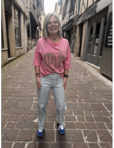 Pantalon BERTA rayé Cream