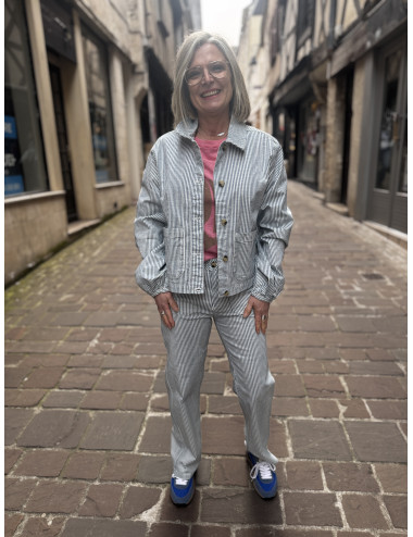 Pantalon BERTA rayé Cream