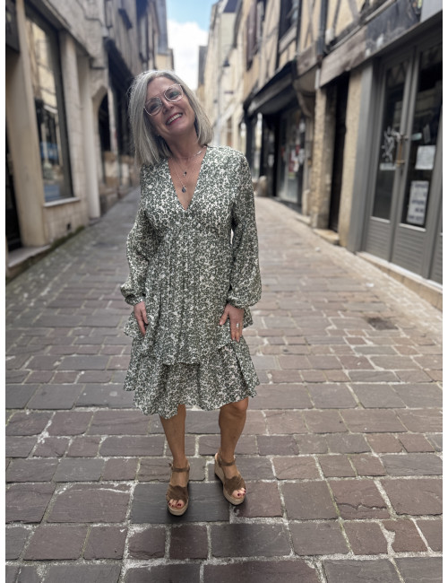 Robe courte fleurs SERAPHINA vert Msch Copenhagen