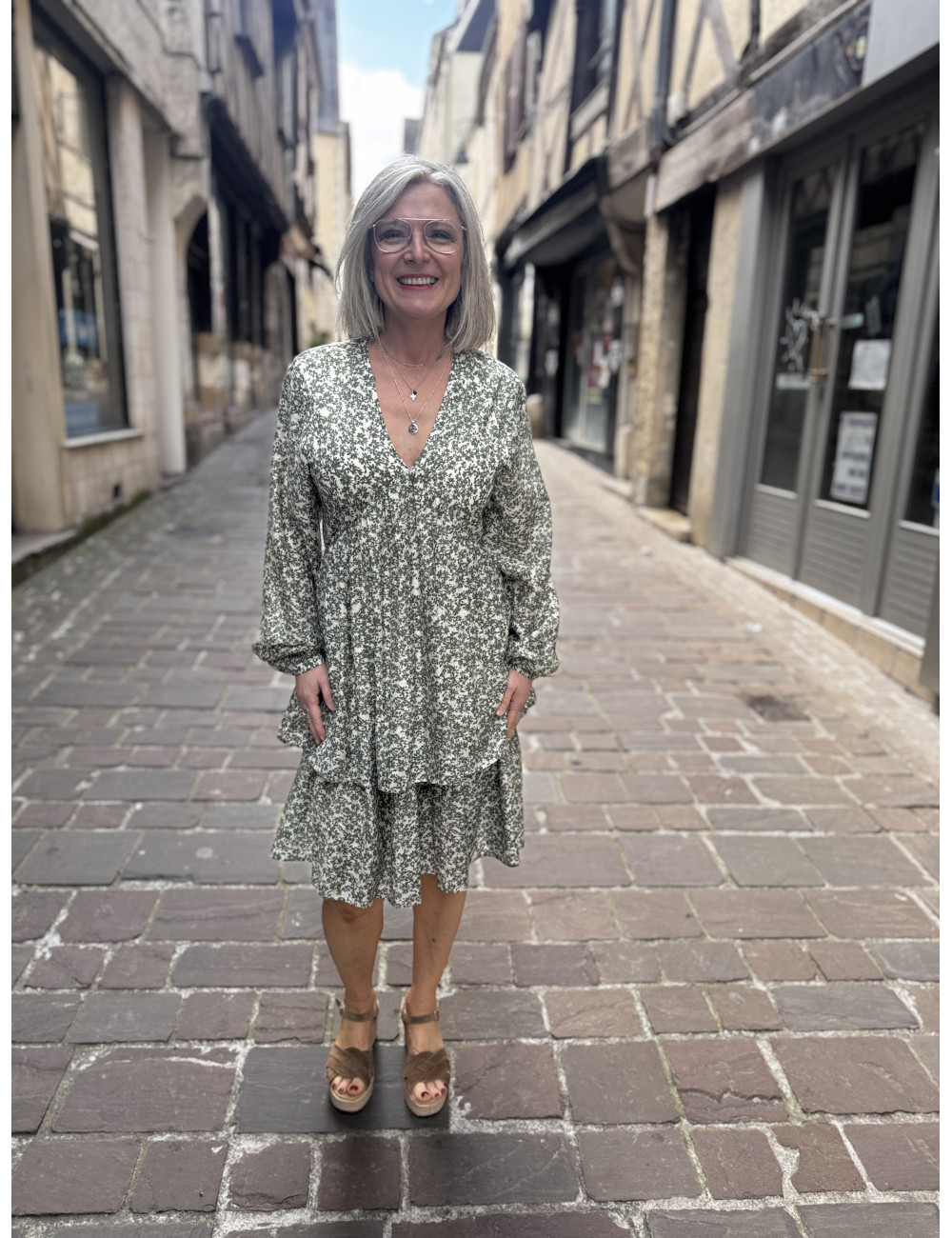 Robe courte fleurs SERAPHINA vert Msch Copenhagen