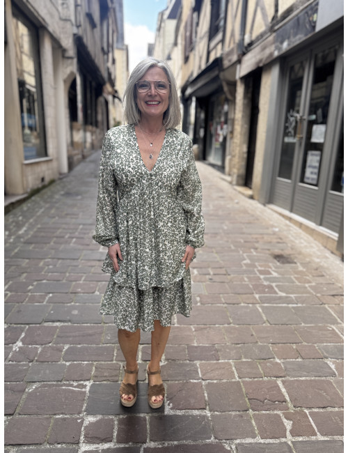Robe courte fleurs SERAPHINA vert Msch Copenhagen