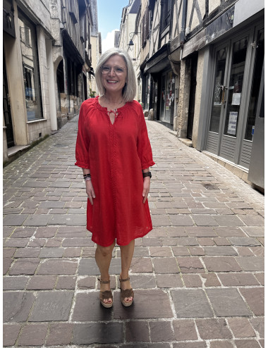 Robe court lin rouge  BELLIS Cream