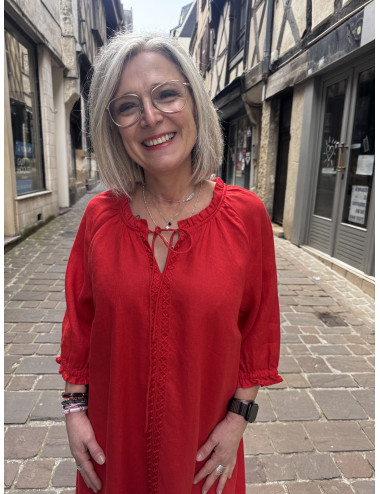 Robe court lin rouge  BELLIS Cream